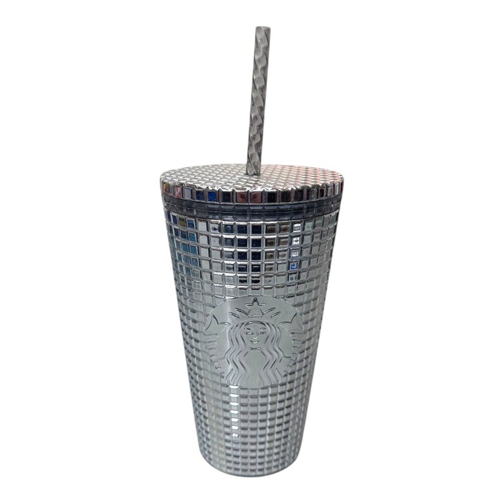 Starbucks 2023 Holiday Christmas Mirror Silver Grid Tumbler Grande 16oz Mosaic